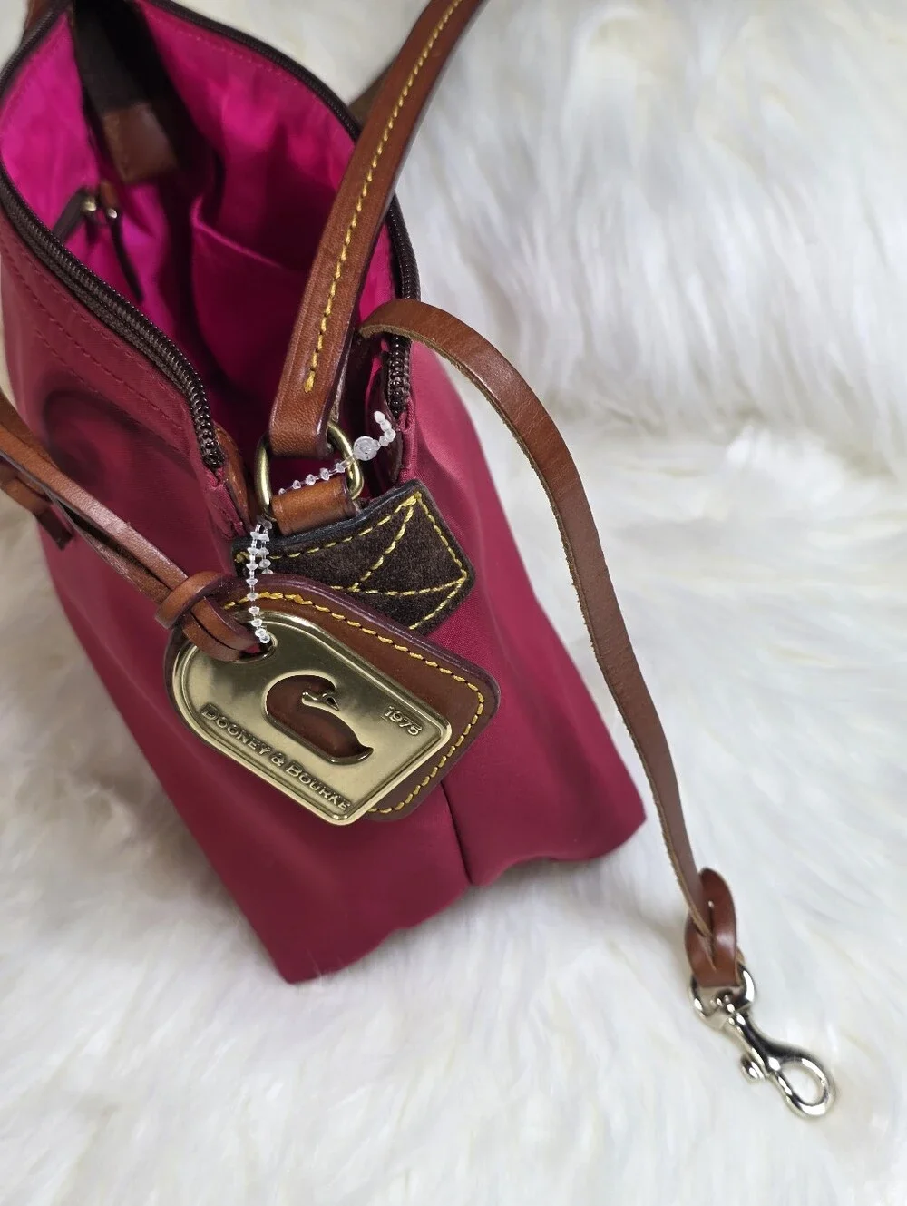 Dooney & Bourke Red Nylon Shoulder Bag Leather Strap